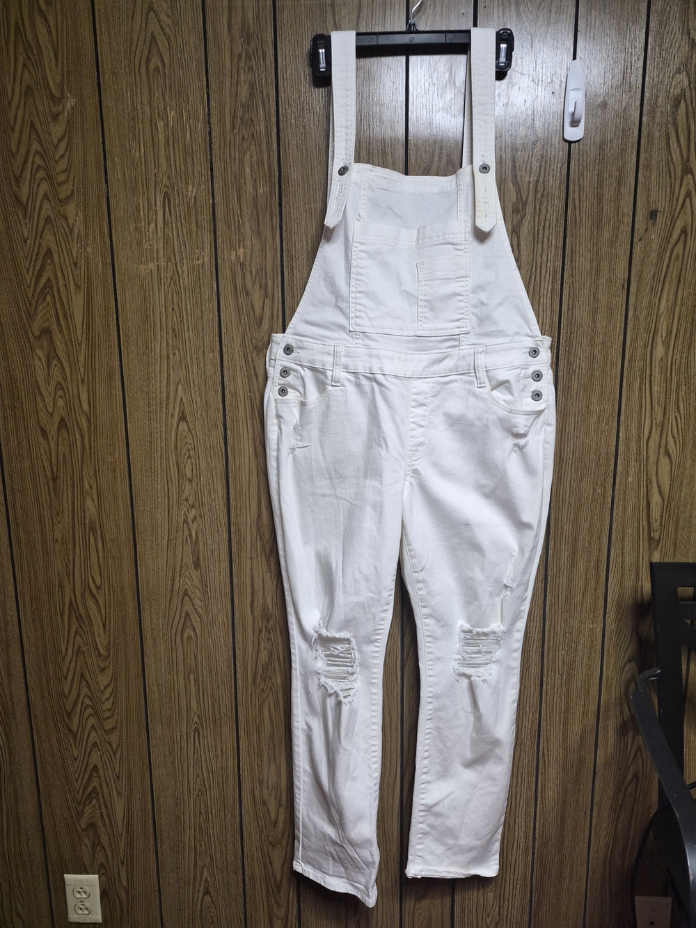 Arizona Jean Co White Distressed Knee Denim Bib Overalls